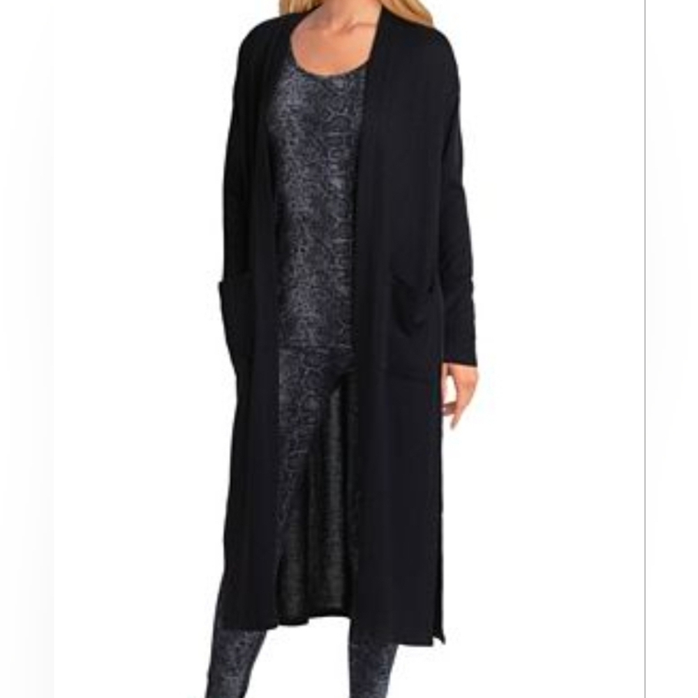 Halston Black Velvet Long Cardigan Sweater Duster
